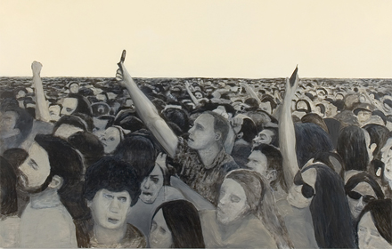 “Crowd #1 2007: mixed media on canvas 80×70 inches