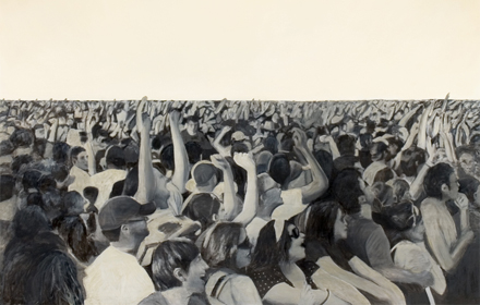 “Crowd #2” 2007: mixed media on canvas 80×70 inches