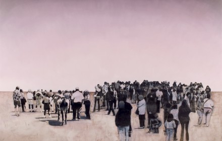 “Crowd #3” 2007: mixed media on canvas 80×102 inches