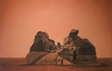 “Desert Rock” 2008: mixed media, oil on canvas 36×36 inches