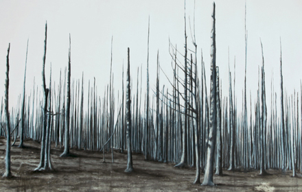 “Base Camp” 2013: mixed media, oil on canvas 76×90 inches