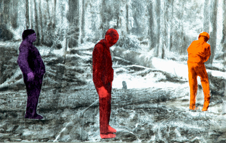“Forest People” 2013: mixed media, oil on canvas 14×18 inches